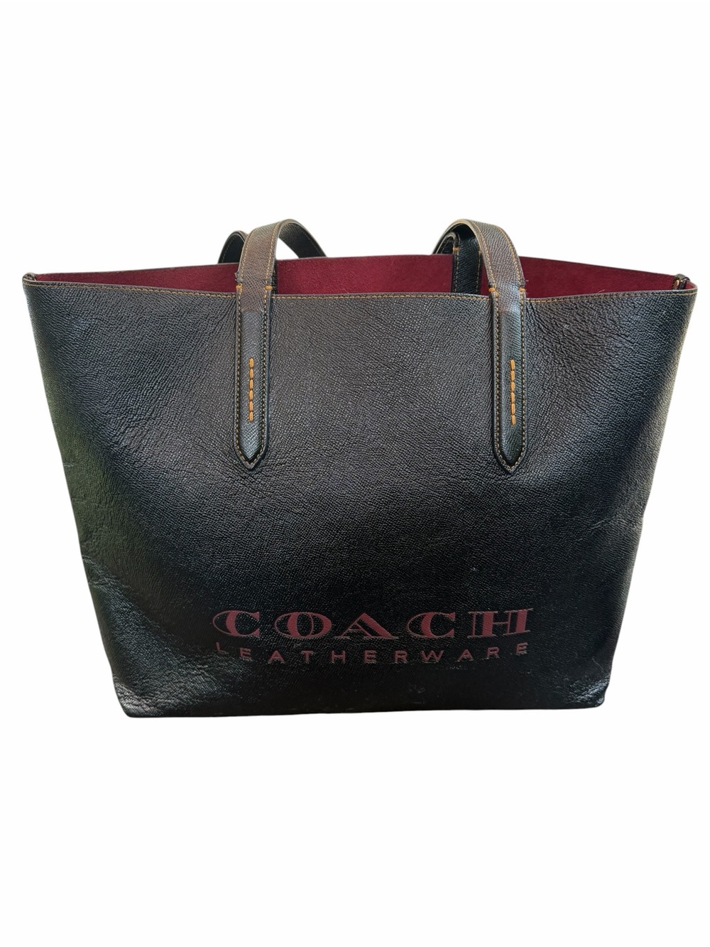 Coach Leather Tote Bag Large Black Red Interior Shoulder Bag Classic Carryall - Picture 5 of 10